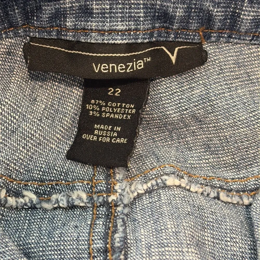VTG Y2K Venezia Denim Cargo Skirt 22 Flaw Utility Pocket Medium Wash Jean Midi
